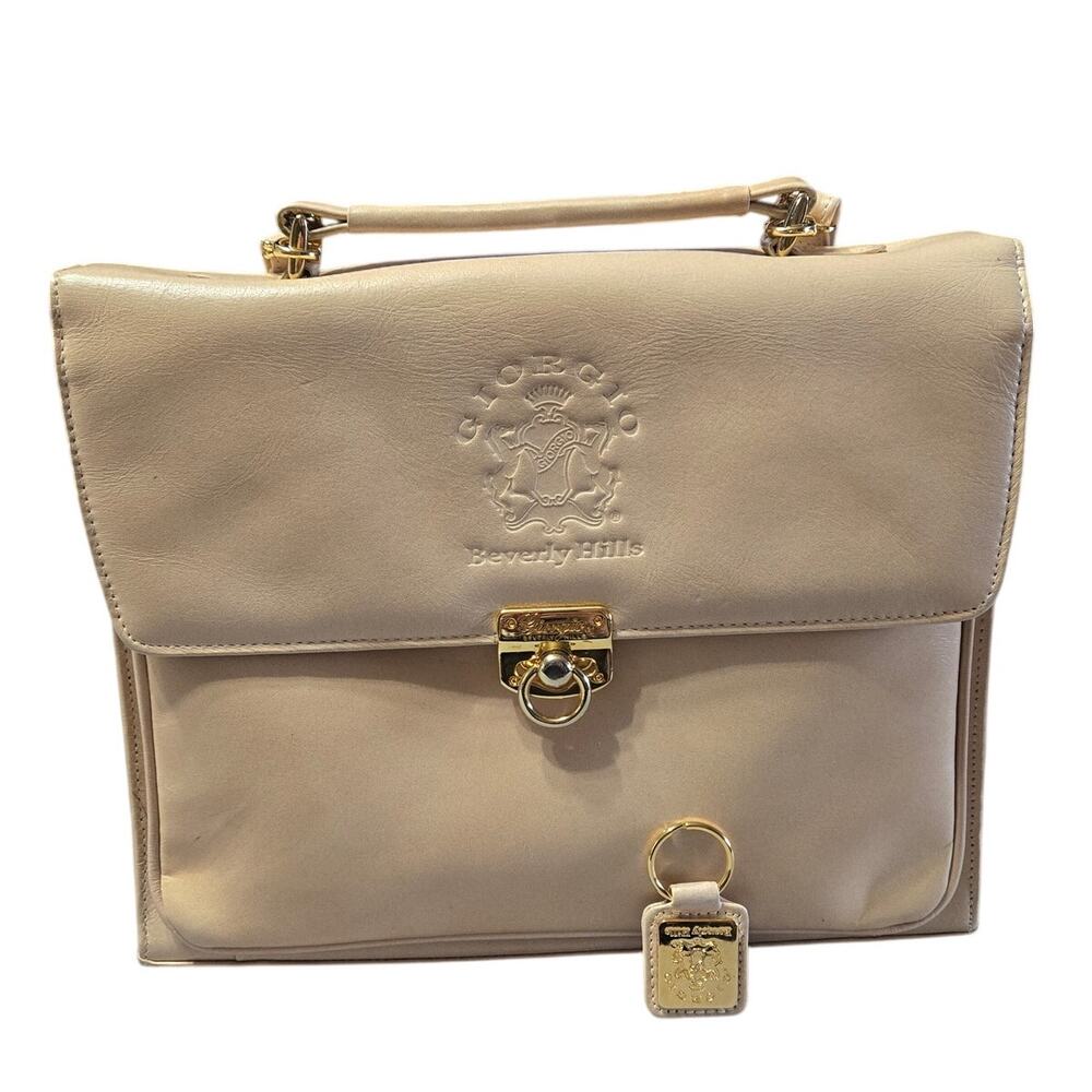 Vintage Giorgio Beverly Hills Beige Leather Top Handle Briefcase Bag